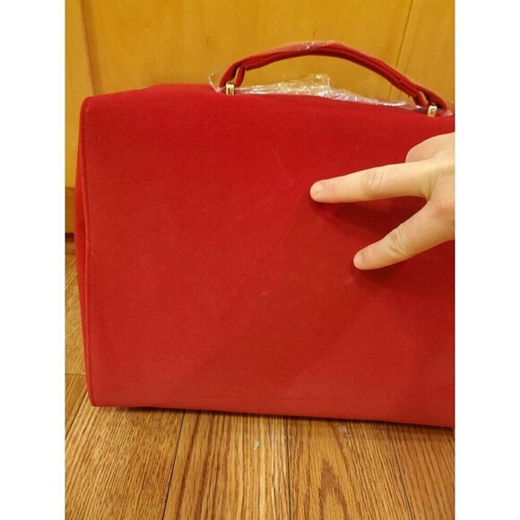 Estee Lauder Red Velvet Gold Zipper Cosmetic Bag with Handle 9 1/2 x 12 1/2 x 4 - Picture 14 of 15